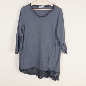 Banana Blue Long Sleeve Asymmetric Hem Gray Blue Lagenlook Tunic Top Sz L